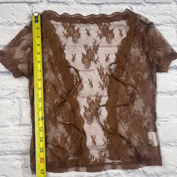 J1574 Floral Lace Tie Front Mesh Cover Up Size Small - Picture 3 of 5